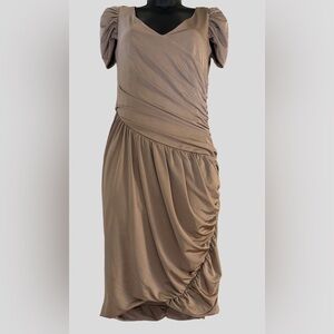 Elegant Beige/Brown Ruched Dress